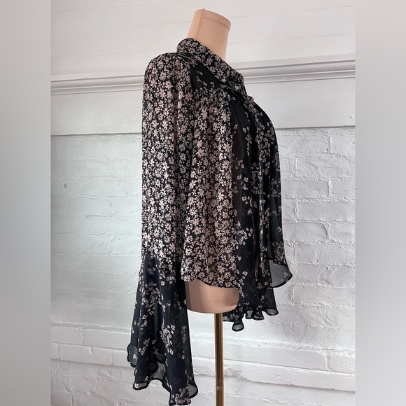 FreePeople Serena Black Floral Blouse Sheer Button Up Ditzy Cottage Witch Size M - Picture 5 of 16